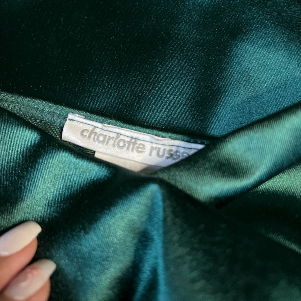 Green Ruffled Satin Mini Dress -S - Picture 3 of 3